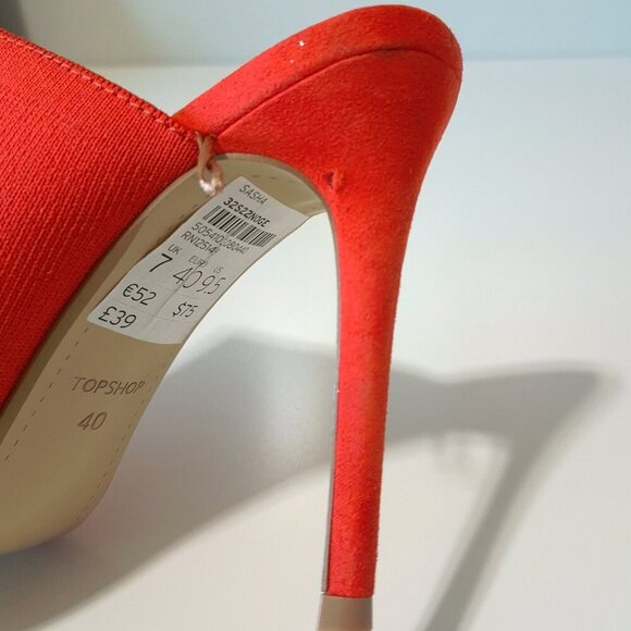 NWOT Topshop orange red stretch heeled mules EU40 - Picture 15 of 16
